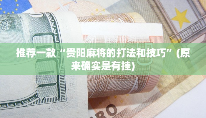 推荐一款“贵阳麻将的打法和技巧”(原来确实是有挂)